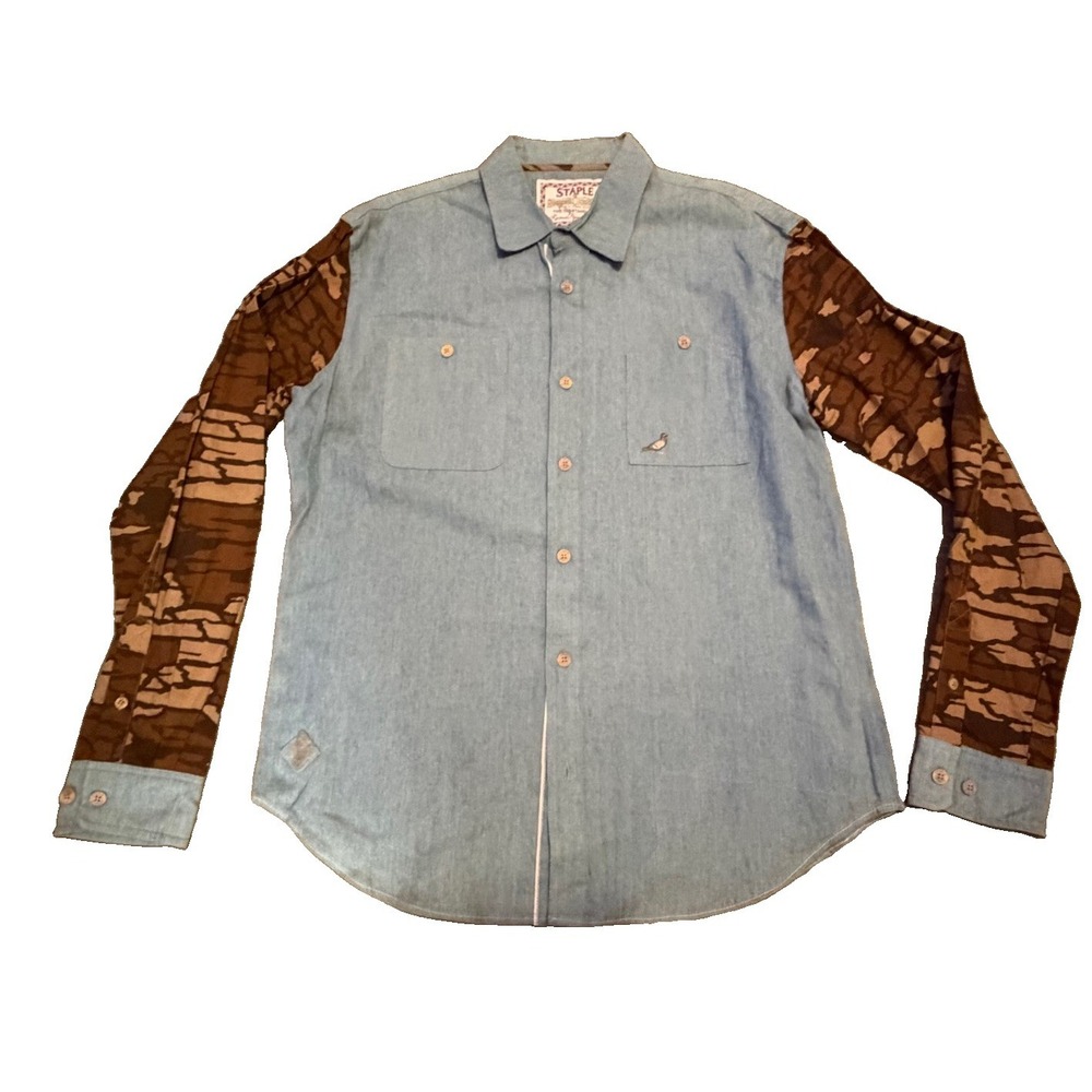 Staple Pigeon Chambray Shirt Camo Sleeves Button Up Streetwear Jeff Staple L